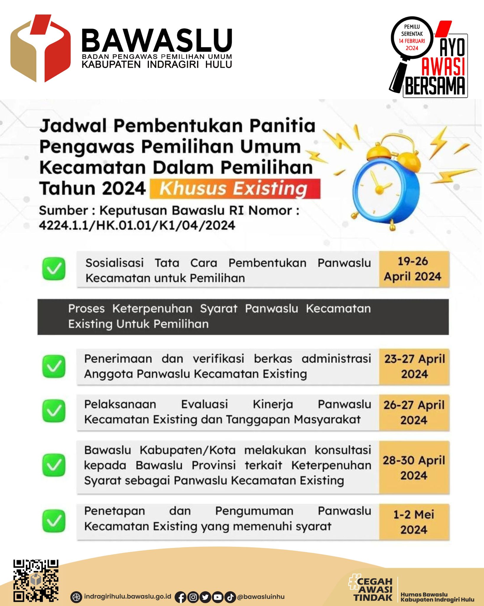 JADWAL PEMBENTUKAN PANWASLU KECAMATAN KHUSUS EXISTING