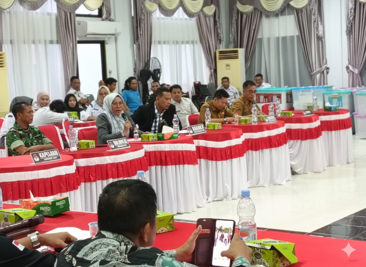 Anggota Bawaslu INHU saat menghadiri Rapat Pleno Rekapitulasi Data pemilih Berkelanjutan Triwulan ke IV di Aula KPU INHU Senin 08/12/2025