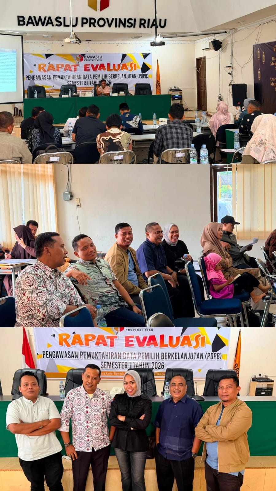 Ketua dan anggota Bawaslu INHU Pada saat menghadiri kegiatan  Rapat Evaluasi Pengawasan PDPB di Bawaslu Provinsi Riau 31/07/2026