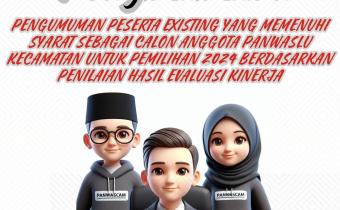 PENGUMUMAN PESERTA EXISTING YANG MEMENUHI SYARAT SEBAGAI CALON ANGGOTA PANWASLU KECAMATAN UNTUK PEMILIHAN 2024 BERDASARKAN PENILAIAN HASIL EVALUASI KINERJA